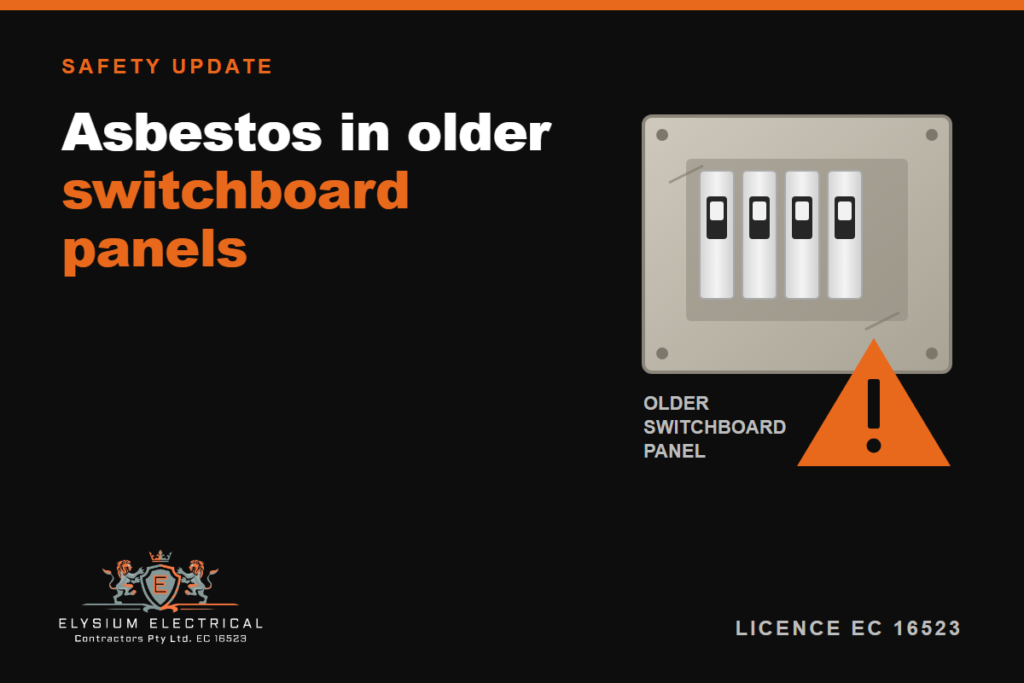 Illustration of an older switchboard panel with circuit breakers and a warning triangle